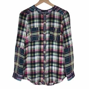 LADAKH Top Plaid Sheer Long Sleeve Button Up Fall Lightweight Grunge Y2K Medium